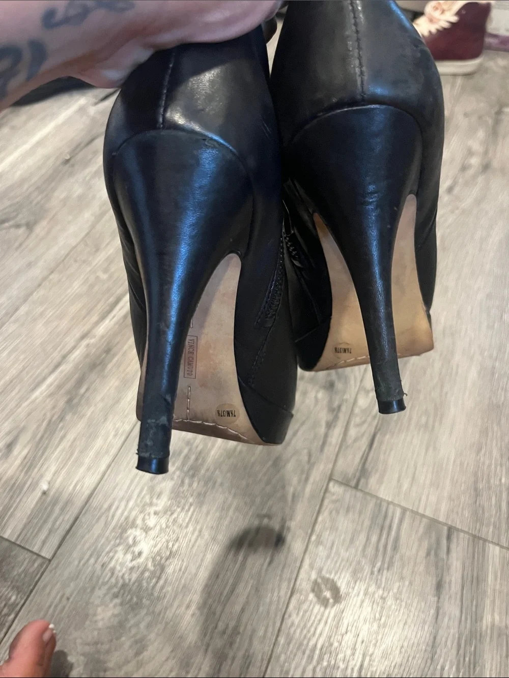 Vince Camuto Black Leather Zip Ankle Booties